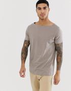 Asos Design Relaxed T-shirt With Boat Neck In Beige