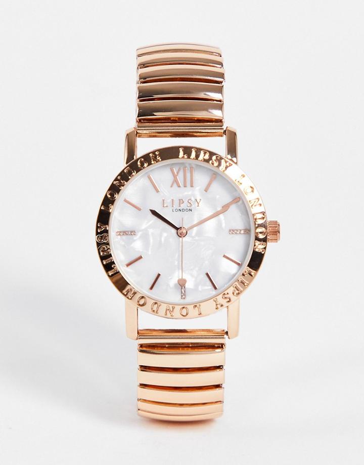 Lipsy Chain Strap Watch In Rose Gold With Pearl Face