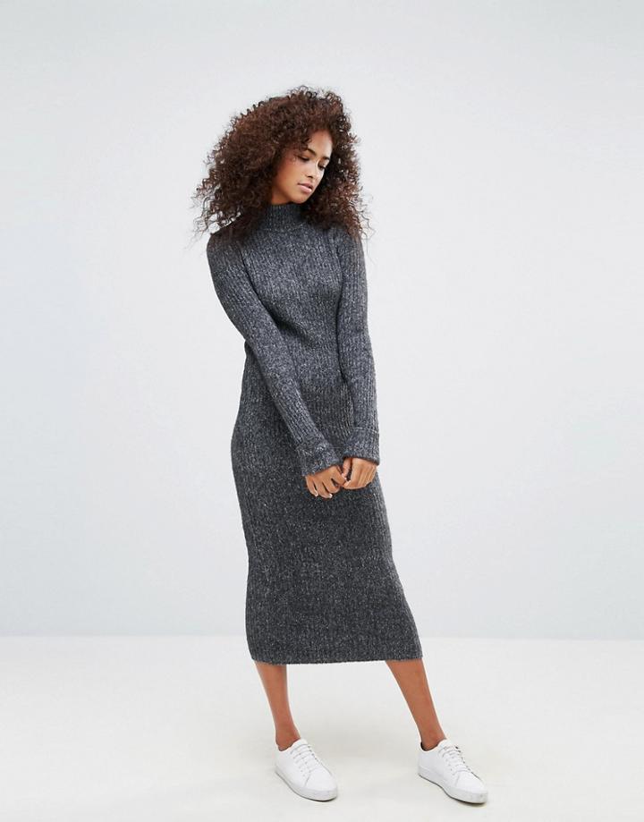 Ganni Connel Knitted Wool Blend Maxi Dress - Gray