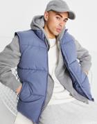 New Look Peached Puffer Vest In Blue-blues