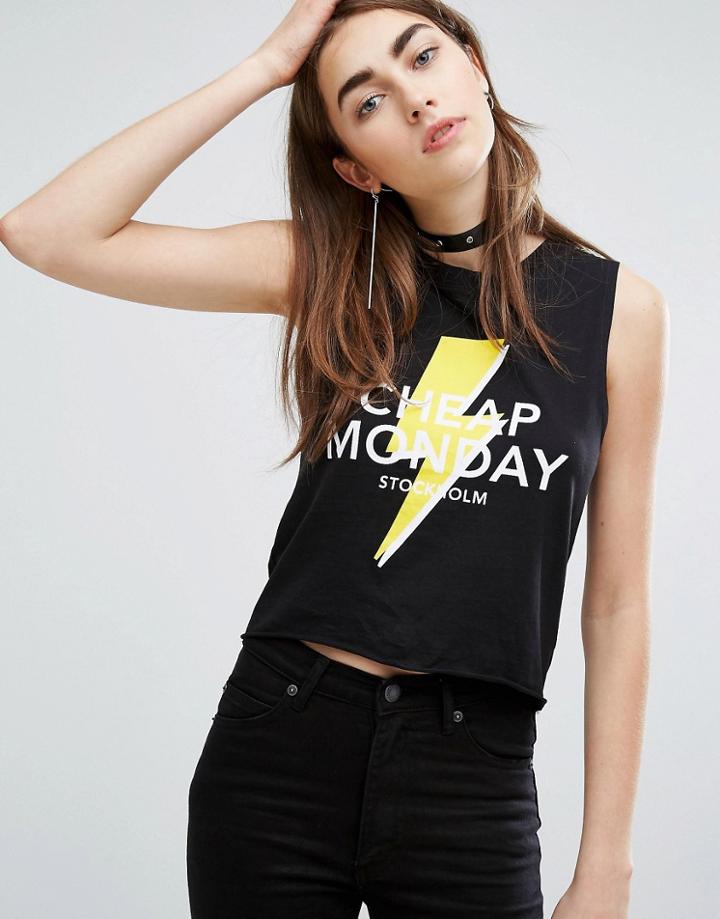Cheap Monday High Neck Lightning Logo Tank - Black