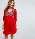 Asos Maternity Petite Dress With Embroidery - Red