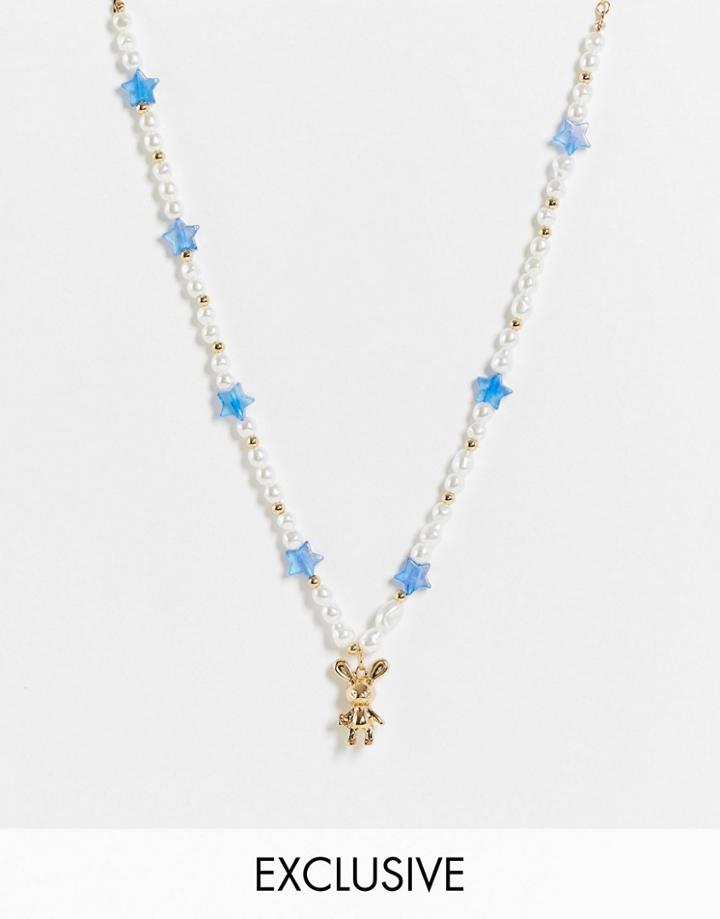 Reclaimed Vintage Inspired Unisex Necklace With Bunny Pendant In Faux Pearl-multi