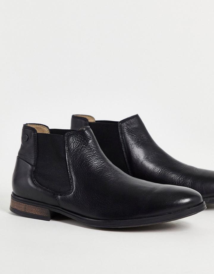 Jack & Jones Low Height Chelsea Boot In Smooth Leather In Black