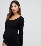 Asos Design Maternity Long Sleeve T-shirt With Button Front In Black - Black