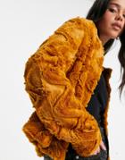 Vero Moda Faux Fur Coat In Mustard-brown