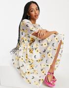 Sister Jane Lady Love Smock Dress In Organza With Embroidered Flowers In Yellow