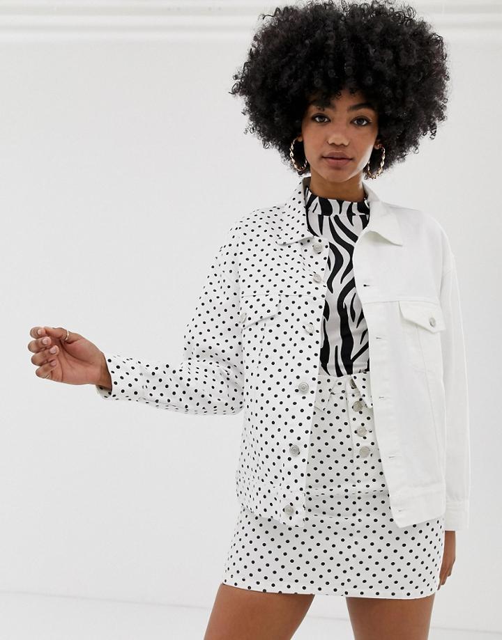 Signature 8 Oversized Polka Dot Denim Jacket-white