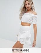 Missguided Petite Broderie Bardot Crop Top - White