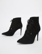 New Look Suedette Lace Up Heeled Boot - Black