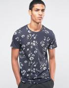 Selected Homme Crew Neck T-shirt With All Over Floral Print - Navy