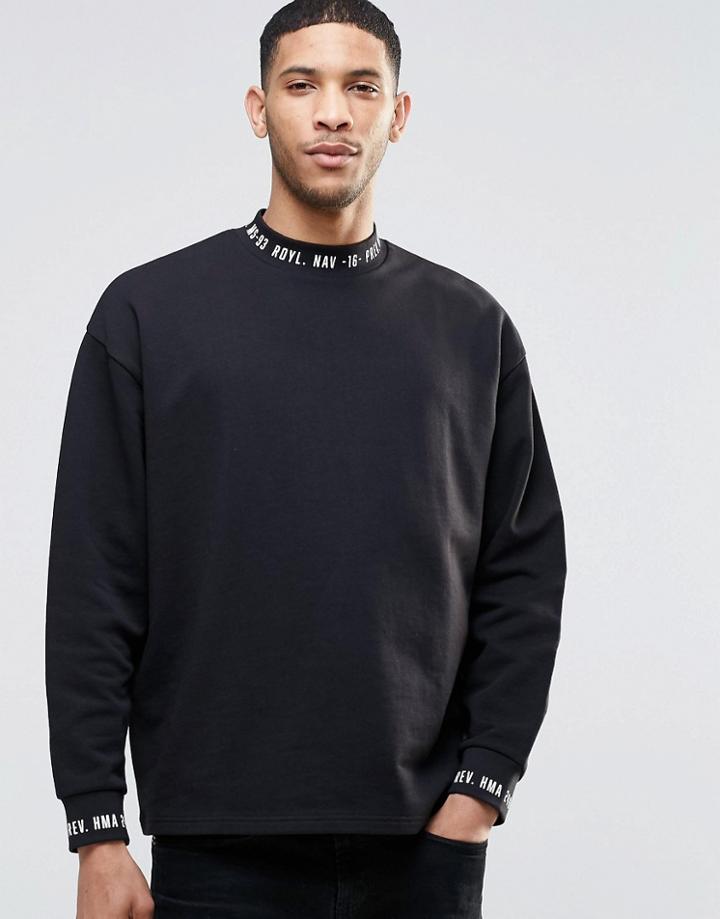 Asos Oversized Sweatshirt With Printed Turtle Neck - Black