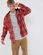 Asos Festival Regular Fit Check Shirt With Hood - Red