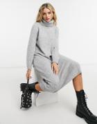 Only Knit Midi Sweater Dress With Roll Neck In Gray-grey