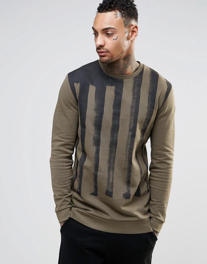 Asos Longline Sweatshirt With Flag Print - Battleship