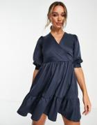 Closet London Wrap Gathered Shirt Dress In Navy