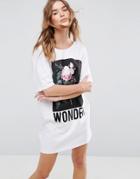 Asos V Back T-shirt Dress With Wonder Print - White