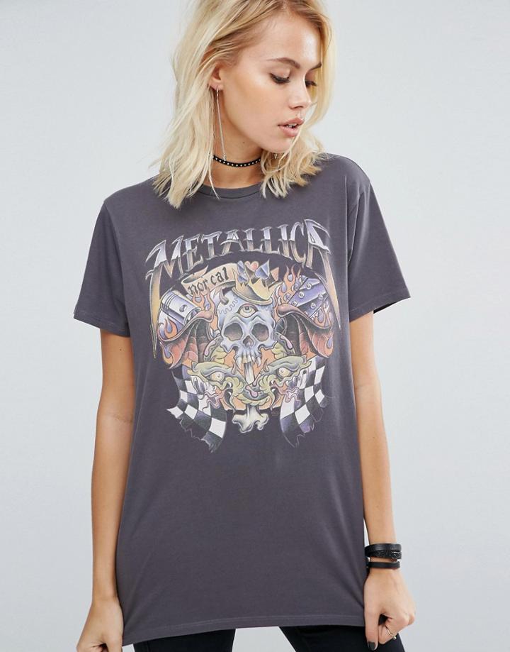 Asos T-shirt With Metallica Print In Washed Oversized Fit - Gray