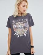 Asos T-shirt With Metallica Print In Washed Oversized Fit - Gray