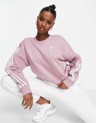 Adidas Originals Adicolor 3 Stripe Sweat In Mauve-pink