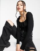 Na-kd X Pamela Ruched Front Long Sleeve Top In Black