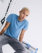 Asos Design T-shirt In Teal Acid Wash-blue