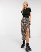 Stradivarius Ruched Midi Skirt In Leopard Print-multi