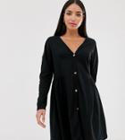 Asos Design Tall Smock Side Button Through Dress - Black