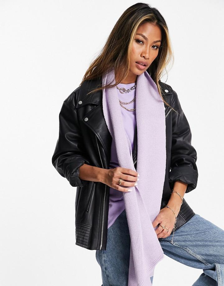 Topshop Skinny Ribbed Scarf In Lilac-purple