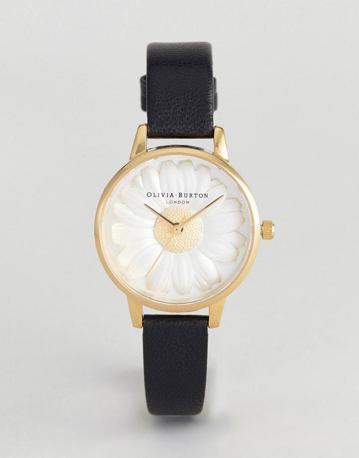 Olivia Burton Ob15eg38 3d Daisy Leather Watch In Black - Black