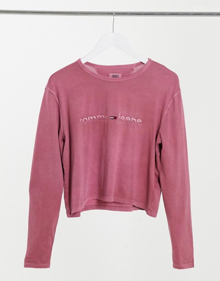 Tommy Jeans Long Sleeve Logo Jersey Top In Purple