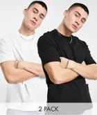 Bershka Longline T-shirt 2 Pack In Black And White-multi