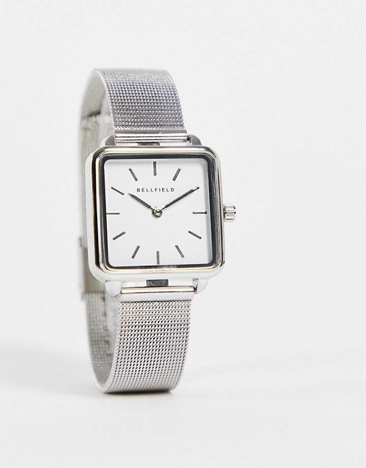 Bellfield Stainless Steel Mesh Watch With Square Dial In Silver