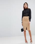 Lipsy Suedette Pencil Skirt With Buckle Detail - Tan