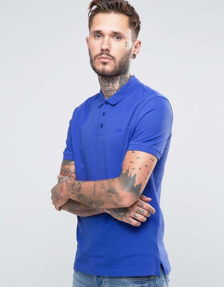Armani Jeans Polo Shirt With Logo Regular Fit In Royal Blue - Blue