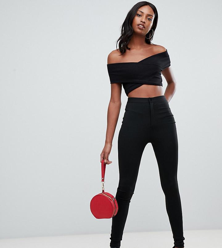 Asos Design Tall High Waisted Stretch Pants In Black