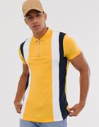 Asos Design Polo Shirt With Vertical Panels And Zip Neck In Yellow - Yellow