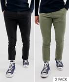Asos Design 2 Pack Super Skinny Chinos In Light Khaki & Black Save - Multi