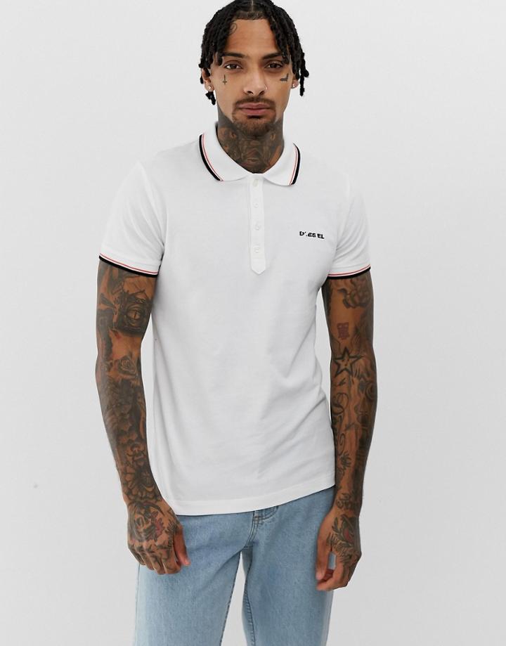 Diesel T-randy-broken Tipped Logo Polo In White - White