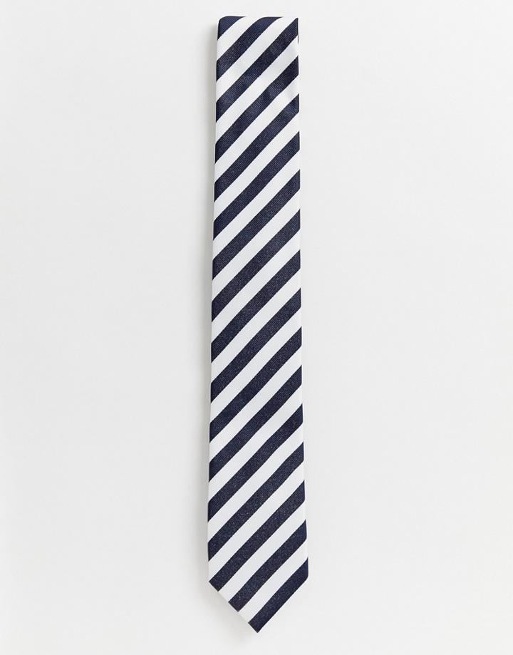 Selected Homme Wedding Tie In Stripe - Navy