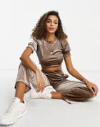 Moda Minx Velour Cropped Puff Sleeve Top And Sweatpants Set In Mocha-brown