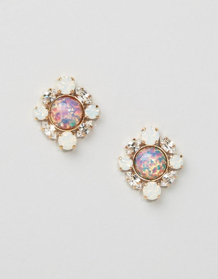 Krystal Swarovski Crystal Gem Surround Earrings - Gold