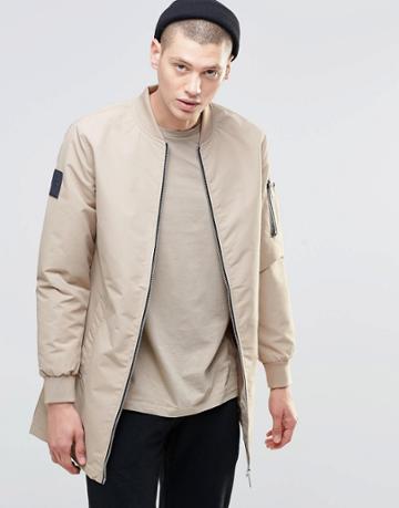 N1sq Longline Baseball Jacket - Beige
