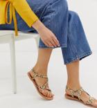 New Look Leather Multi Strap Flat Sandal In Animal-stone