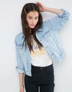 Asos Denim Western Jacket In Light Stone-wash Blue With 2nd Chance Embroidery - Light Stonewash Blue
