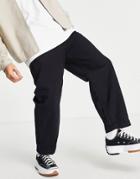 River Island Wide Leg Twill Pants In Navy