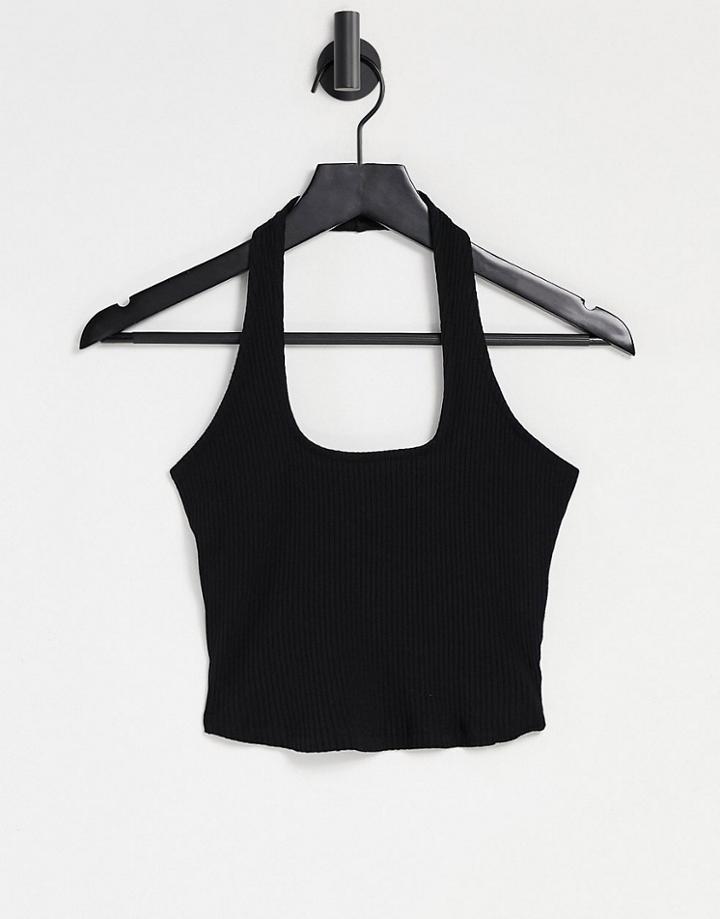 Asos Design Square Halter Neck Crop Top In Black
