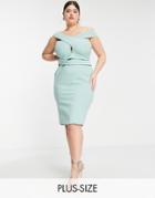 Lavish Alice Plus Bardot Midi Dress With Keyhole Detail In Sage-green