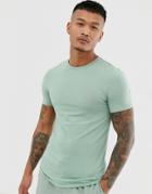Asos Design Organic Muscle Fit T-shirt With Crew Neck In Green