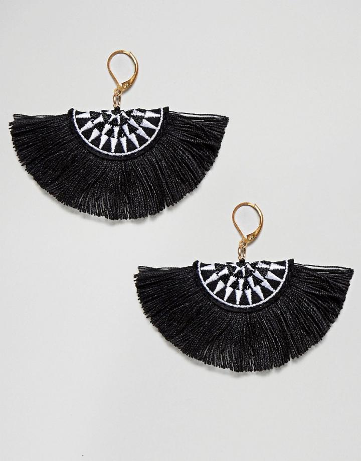 Ashiana Tassel Fan Earrings - Black